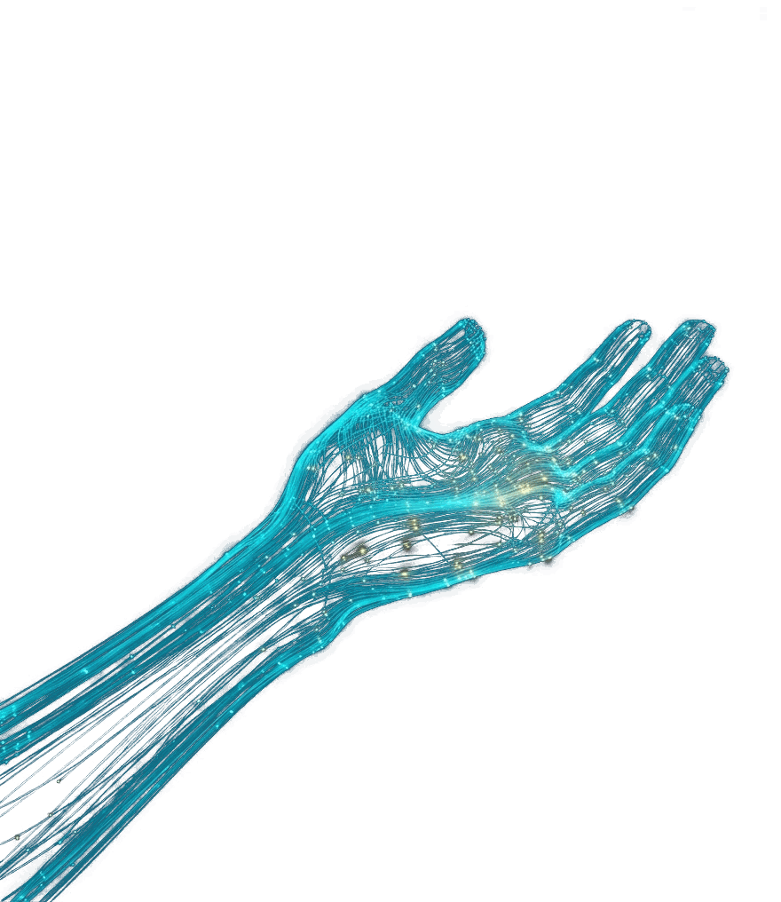 Mano formada por hilos de fibra óptica